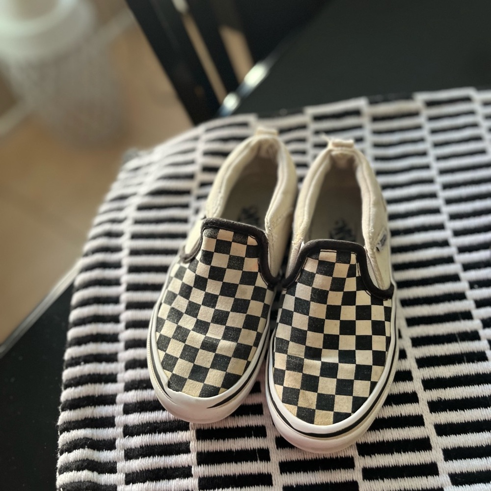 Used-Vans Kids Checkered Slip-On Shoes - Black and White